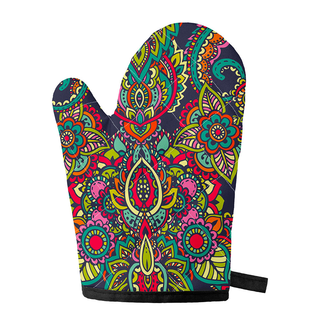 Colorful Floral Mandala Print Single Oven Mitt