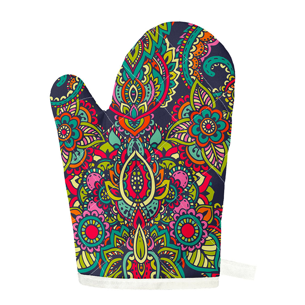 Colorful Floral Mandala Print Single Oven Mitt