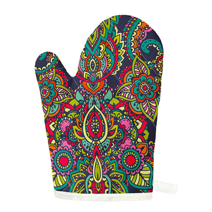 Colorful Floral Mandala Print Single Oven Mitt
