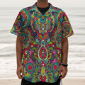 Colorful Floral Mandala Print Textured Short Sleeve Shirt