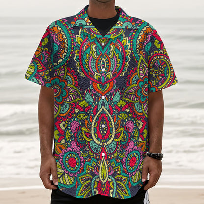 Colorful Floral Mandala Print Textured Short Sleeve Shirt