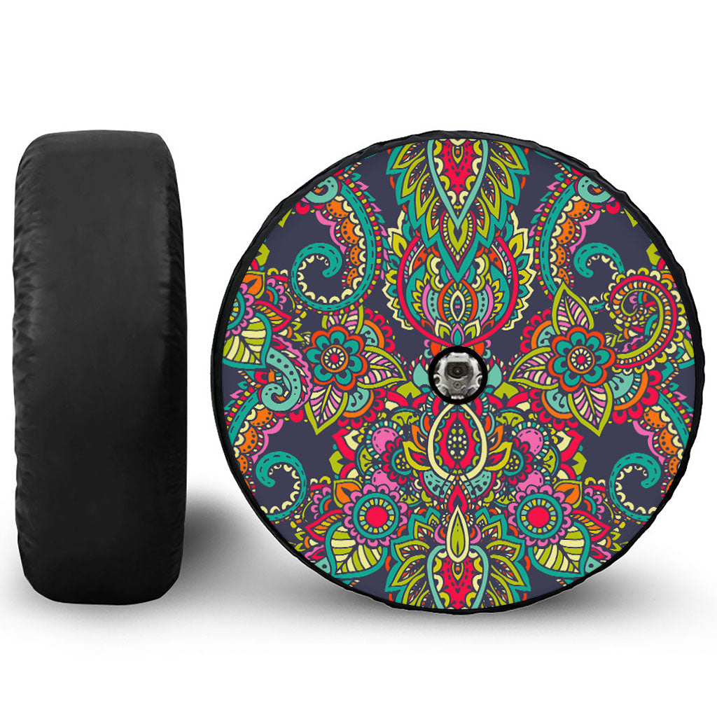 Colorful Floral Mandala Print Tire Cover With Camera Hole