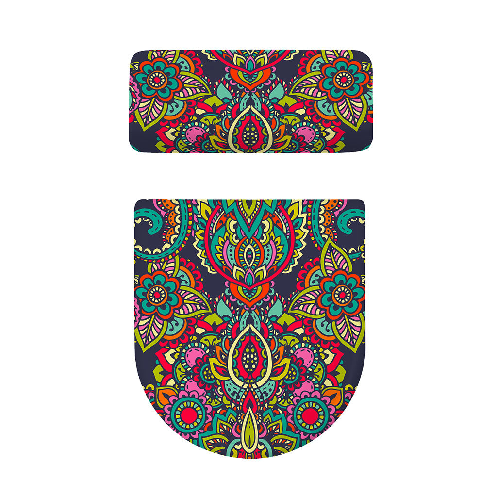 Colorful Floral Mandala Print Toilet Lid And Tank Cover Set
