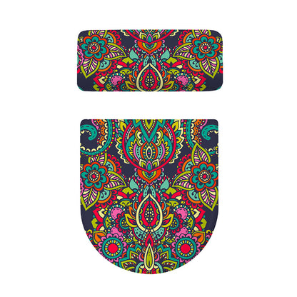 Colorful Floral Mandala Print Toilet Lid And Tank Cover Set