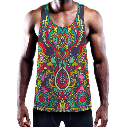 Colorful Floral Mandala Print Training Tank Top