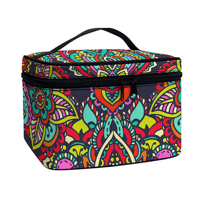 Colorful Floral Mandala Print Travel Makeup Bag