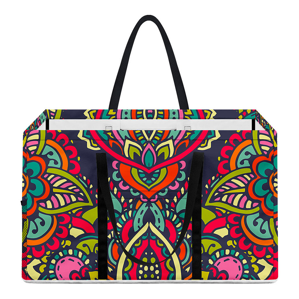 Colorful Floral Mandala Print Utility Tote Bag