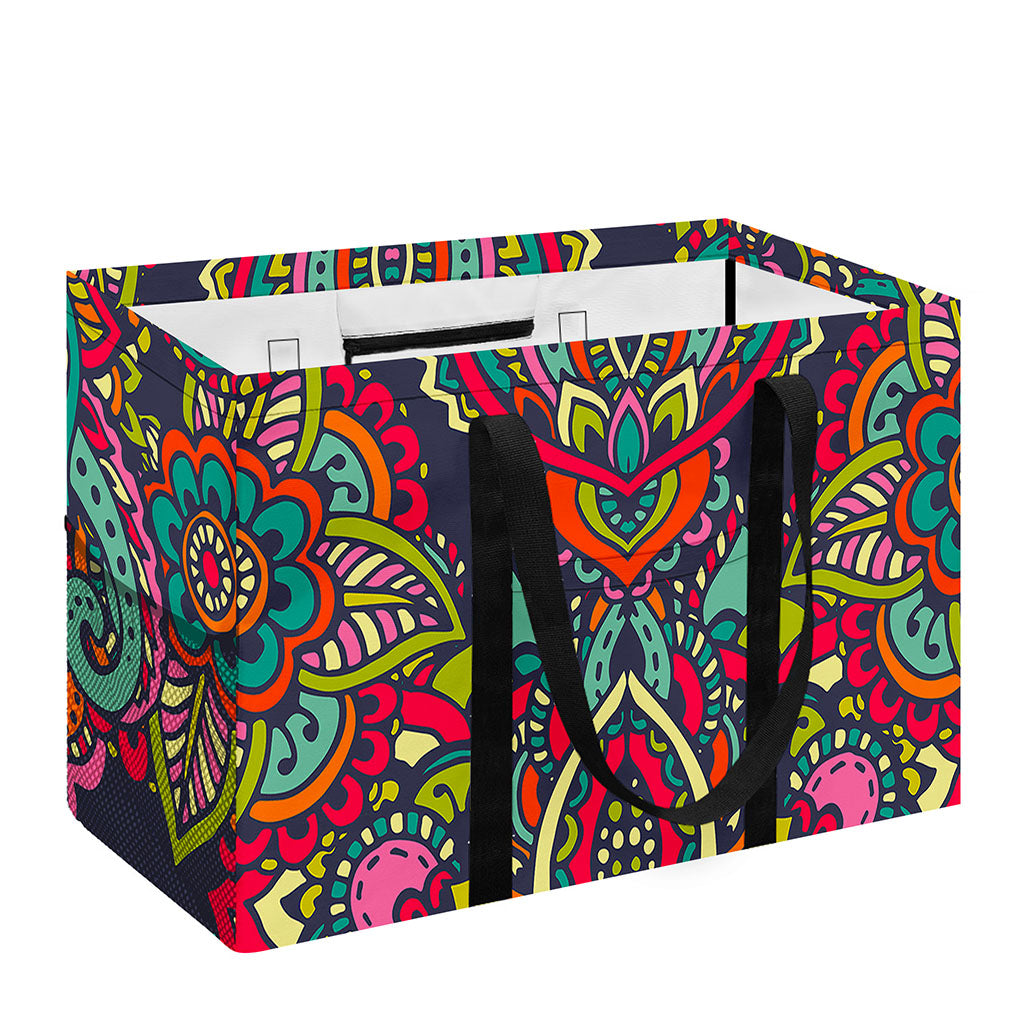 Colorful Floral Mandala Print Utility Tote Bag