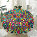 Colorful Floral Mandala Print Waterproof Round Tablecloth