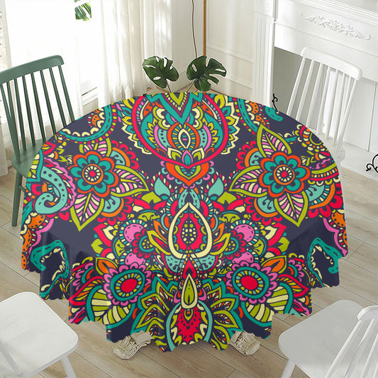 Colorful Floral Mandala Print Waterproof Round Tablecloth