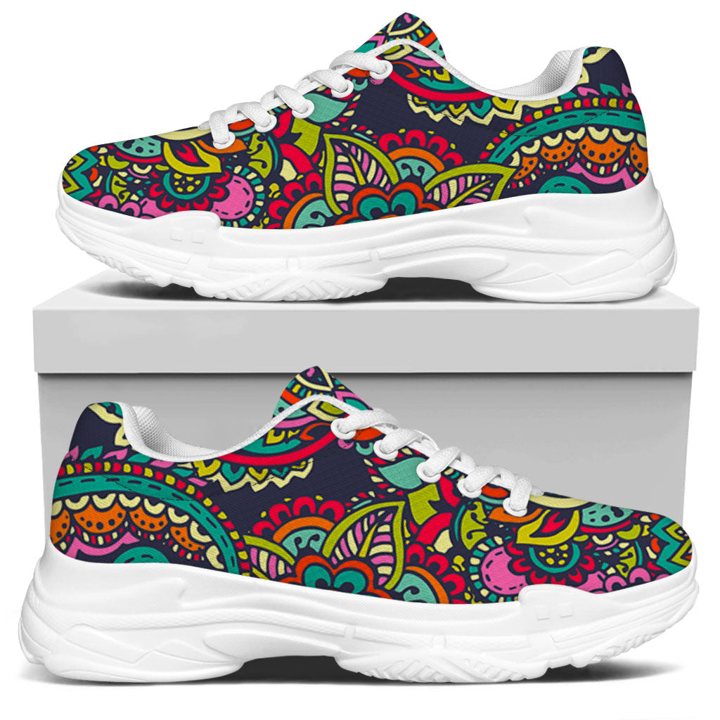 Colorful Floral Mandala Print White Chunky Shoes