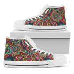 Colorful Floral Mandala Print White High Top Sneakers