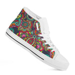 Colorful Floral Mandala Print White High Top Sneakers