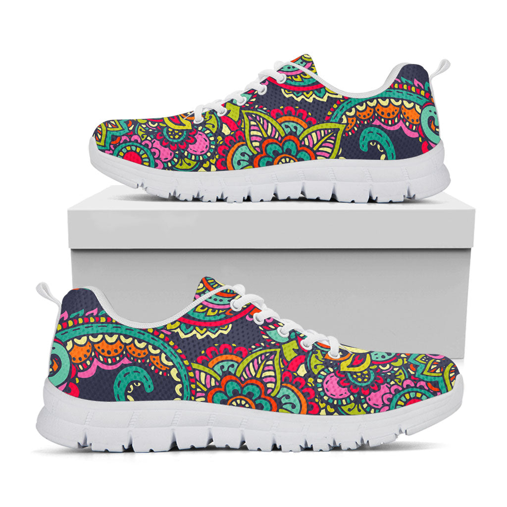 Colorful Floral Mandala Print White Running Shoes