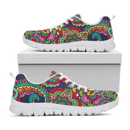 Colorful Floral Mandala Print White Running Shoes