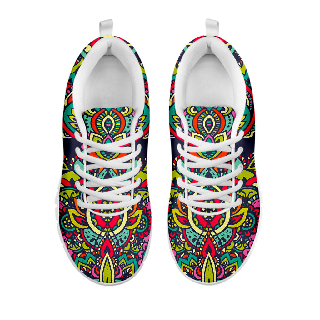 Colorful Floral Mandala Print White Running Shoes