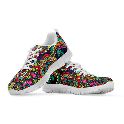 Colorful Floral Mandala Print White Running Shoes