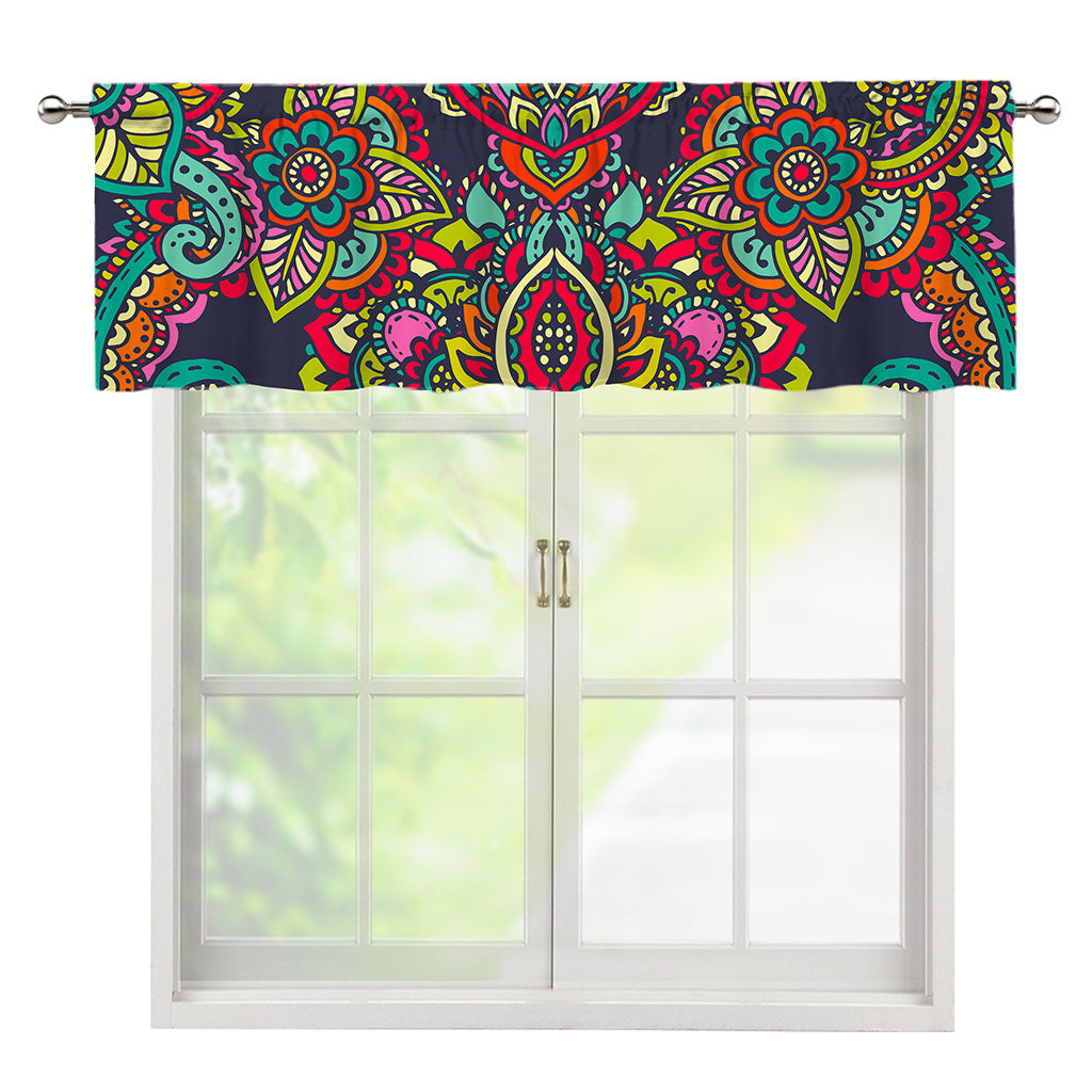 Colorful Floral Mandala Print Window Valance