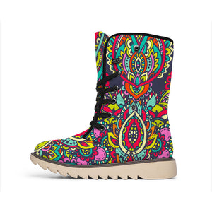 Colorful Floral Mandala Print Winter Boots