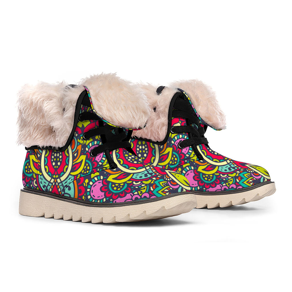 Colorful Floral Mandala Print Winter Boots