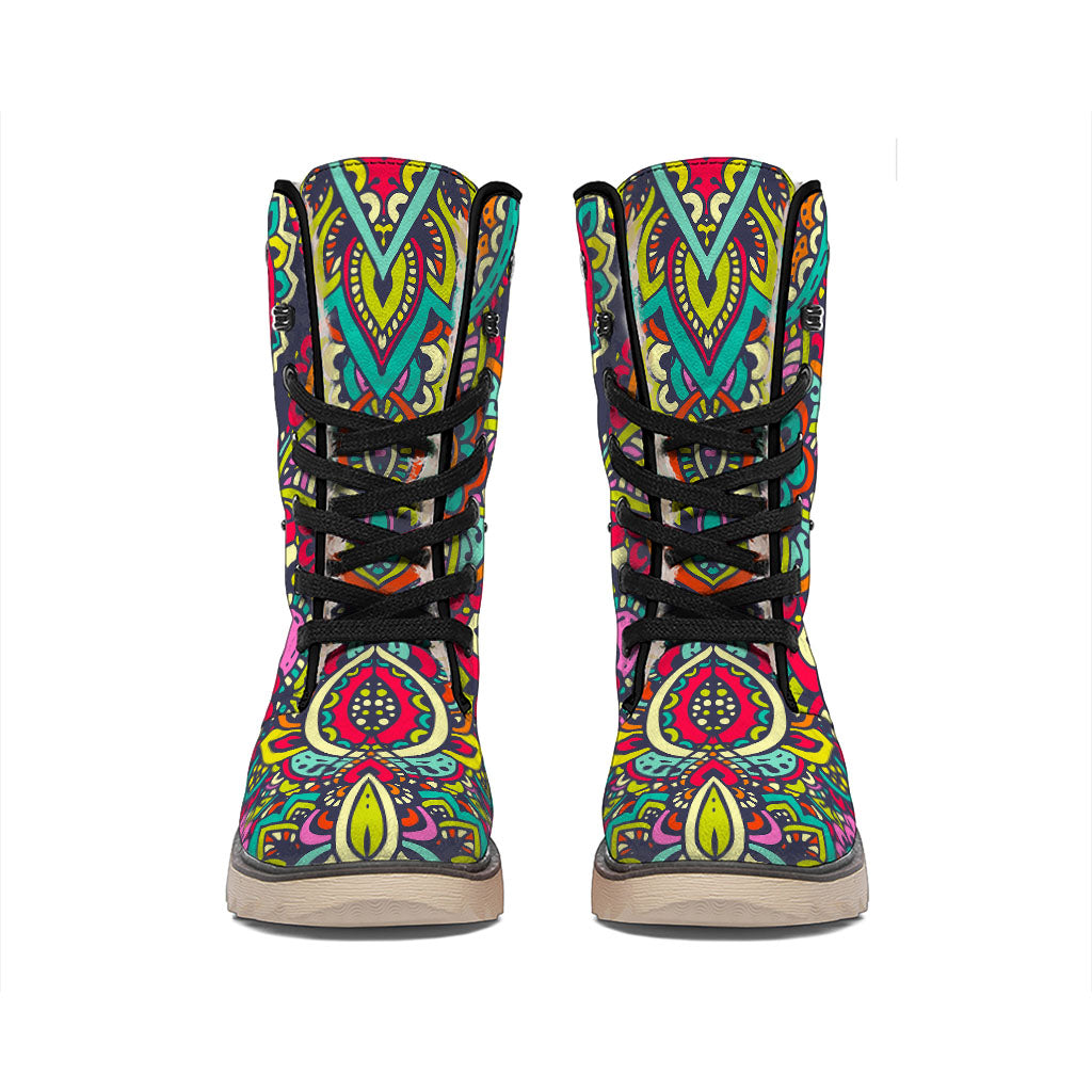 Colorful Floral Mandala Print Winter Boots