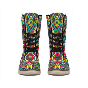 Colorful Floral Mandala Print Winter Boots