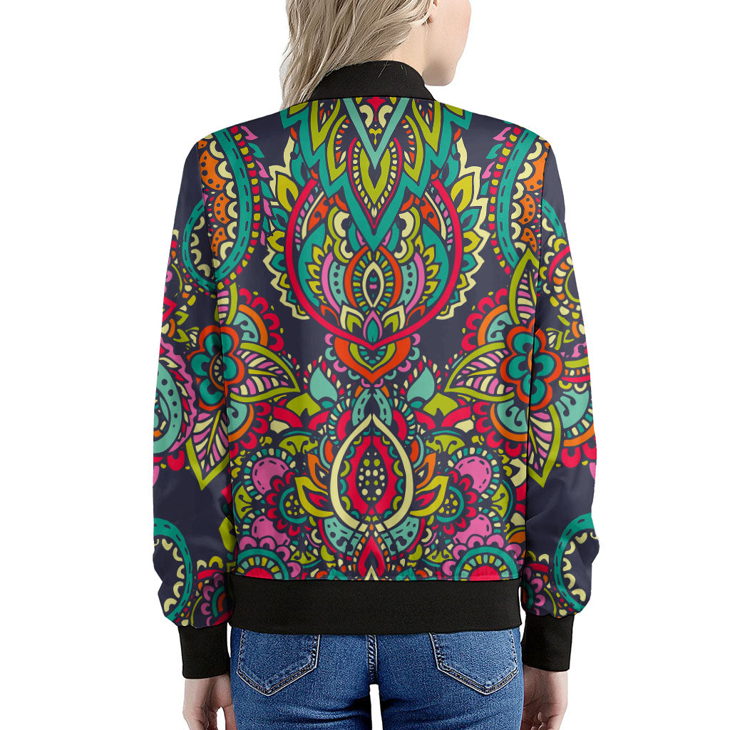 Colorful Floral Mandala Print Women's Bomber Jacket