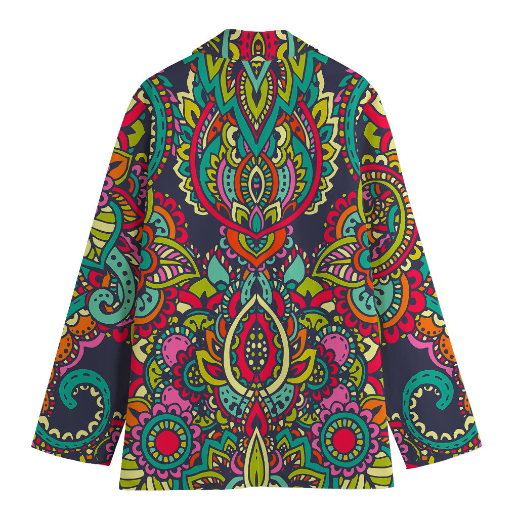 Colorful Floral Mandala Print Women's Cotton Blazer