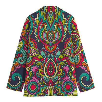 Colorful Floral Mandala Print Women's Cotton Blazer
