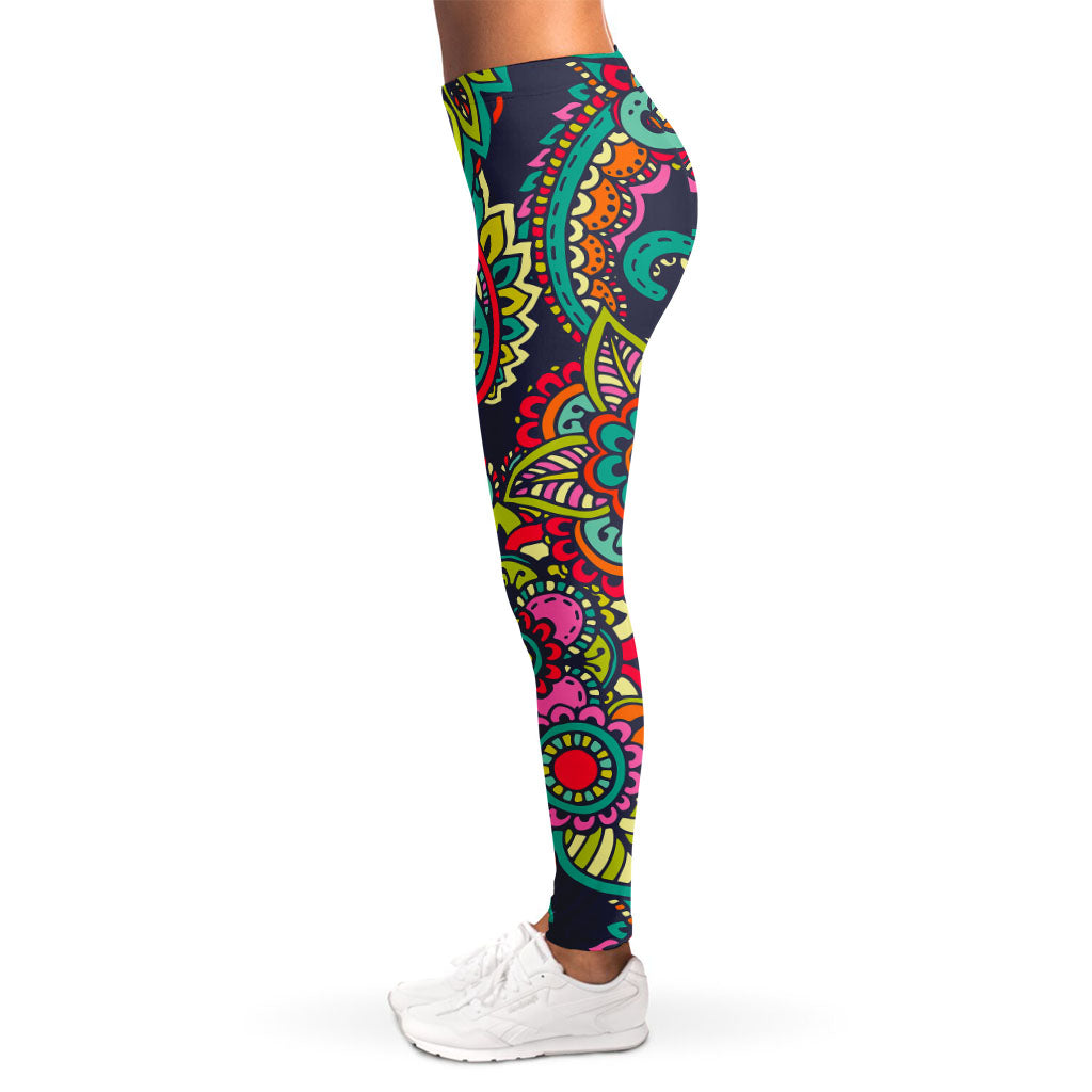 Colorful Floral Mandala Print Women's Leggings