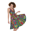 Colorful Floral Mandala Print Sleeveless Knee Length Dress