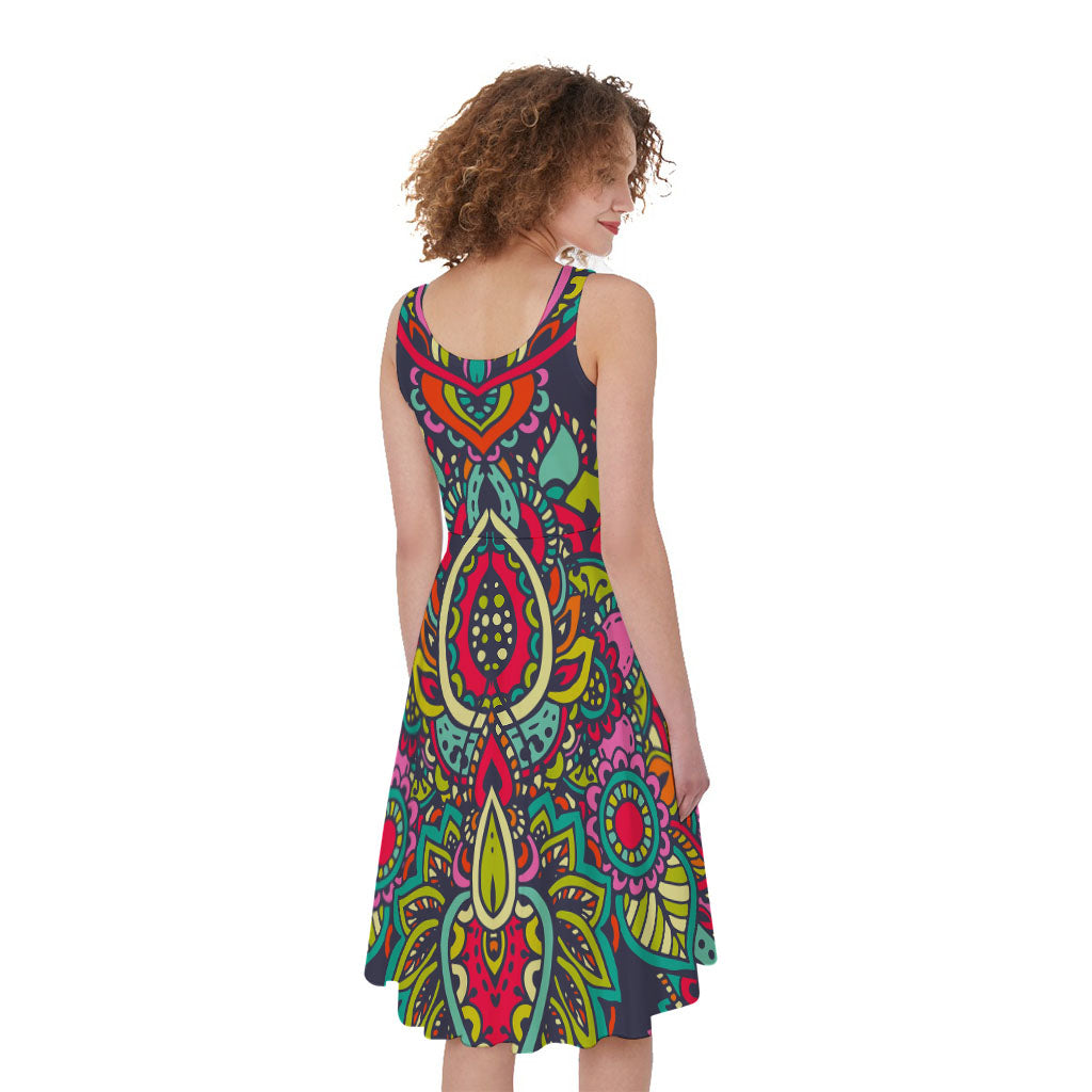 Colorful Floral Mandala Print Women's Sleeveless Dress