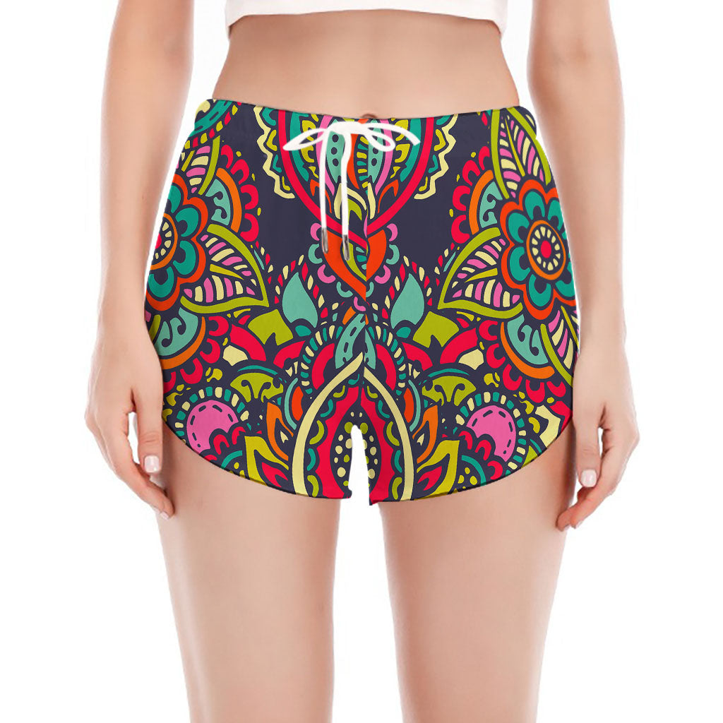 Colorful Floral Mandala Print Women's Split Running Shorts