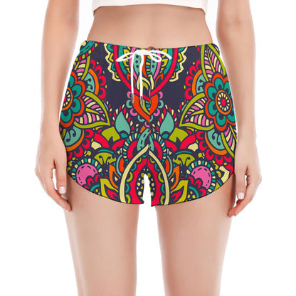 Colorful Floral Mandala Print Women's Split Running Shorts