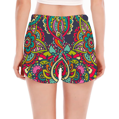 Colorful Floral Mandala Print Women's Split Running Shorts