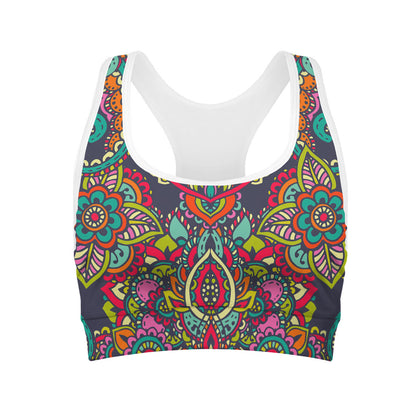 Colorful Floral Mandala Print Women's Sports Bra