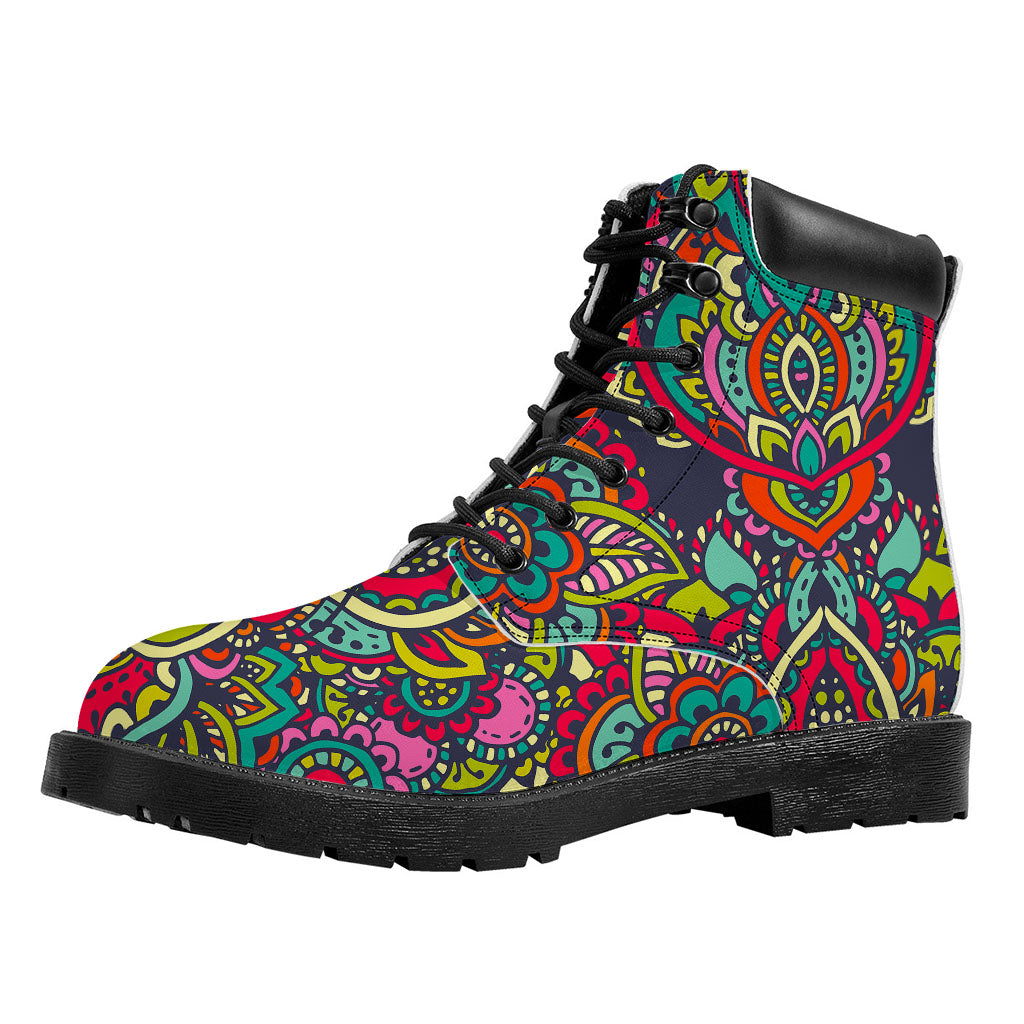 Colorful Floral Mandala Print Work Boots