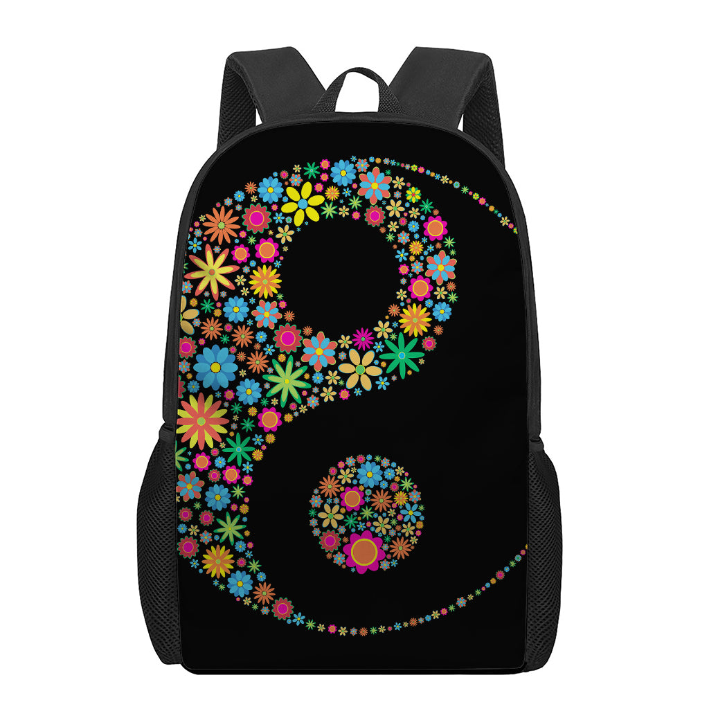 Colorful Flowers Yin Yang Print 17 Inch Backpack
