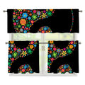 Colorful Flowers Yin Yang Print 3 Piece Kitchen Curtains