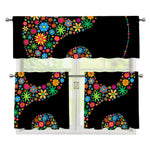 Colorful Flowers Yin Yang Print 3 Piece Kitchen Curtains