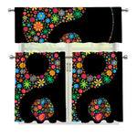 Colorful Flowers Yin Yang Print 3 Piece Kitchen Curtains