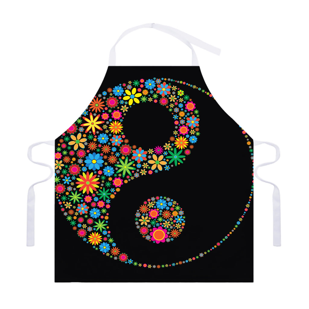 Colorful Flowers Yin Yang Print Adjustable Apron