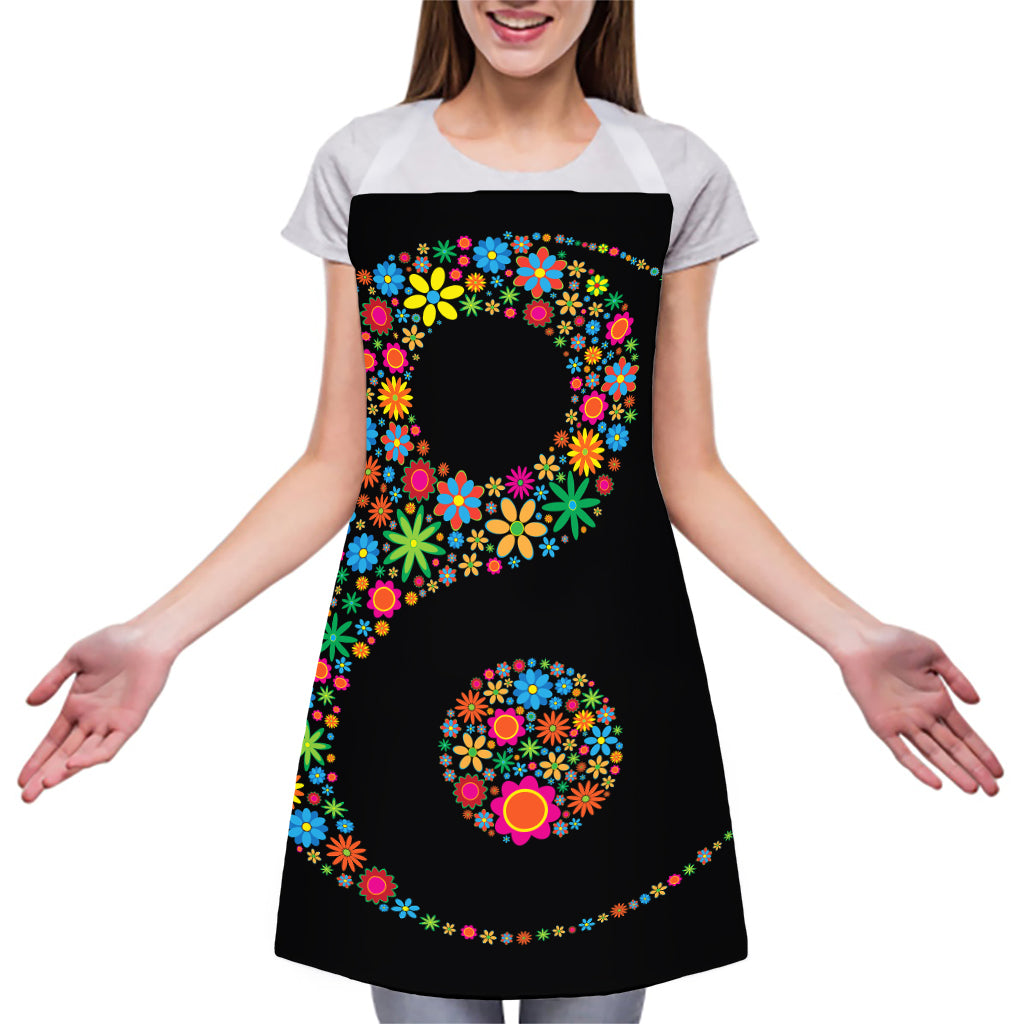Colorful Flowers Yin Yang Print Adjustable Apron