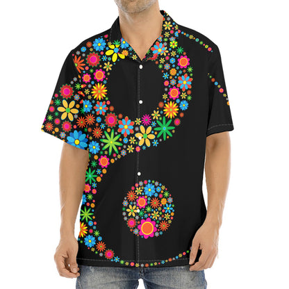 Colorful Flowers Yin Yang Print Aloha Shirt
