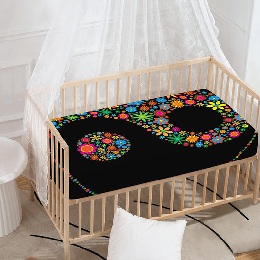 Colorful Flowers Yin Yang Print Baby Crib Sheet