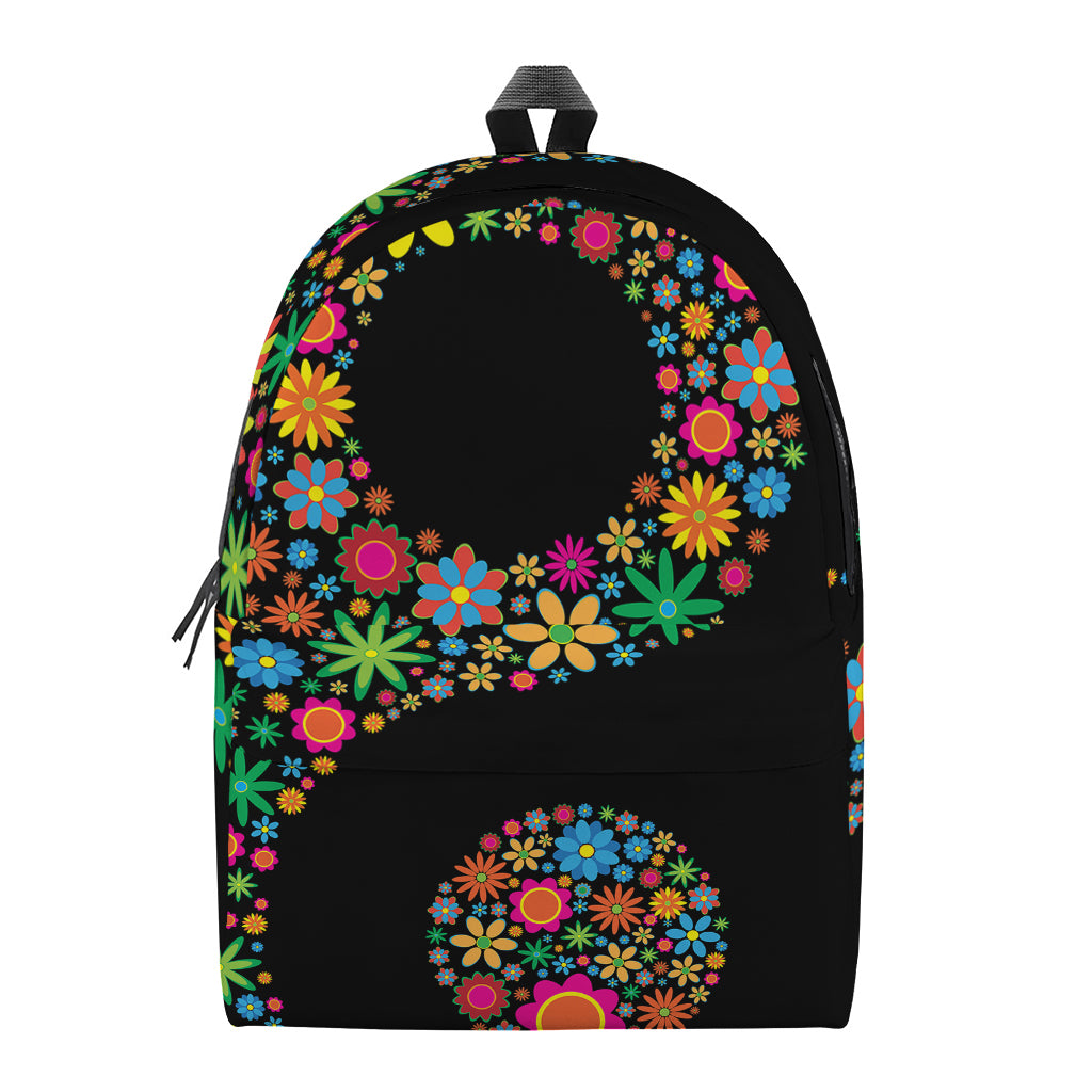 Colorful Flowers Yin Yang Print Backpack