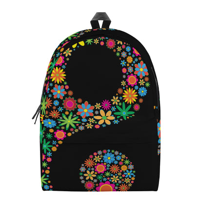 Colorful Flowers Yin Yang Print Backpack