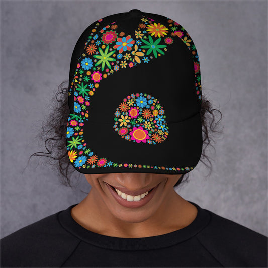 Colorful Flowers Yin Yang Print Baseball Cap
