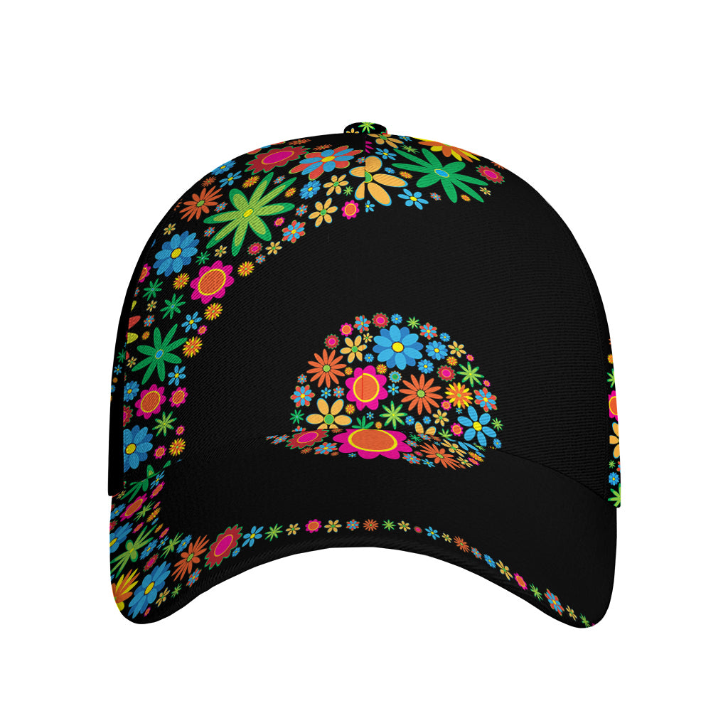 Colorful Flowers Yin Yang Print Baseball Cap
