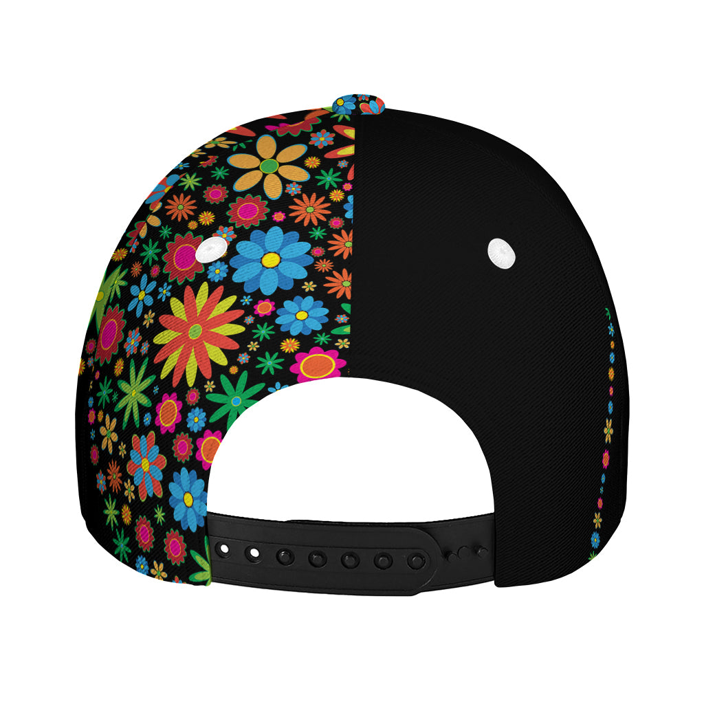 Colorful Flowers Yin Yang Print Baseball Cap